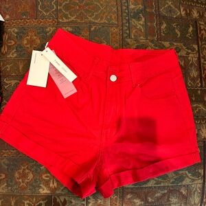Women's Red Denim Shorts